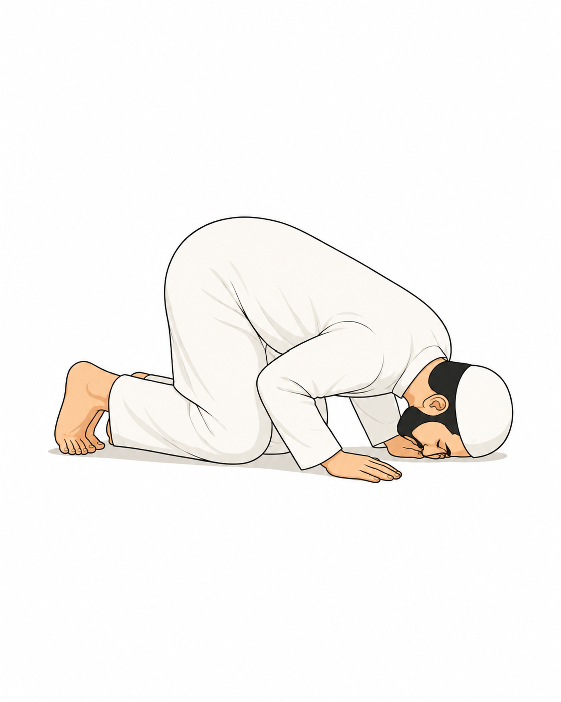 Illustration of a Muslim in prostration with forehead on the ground