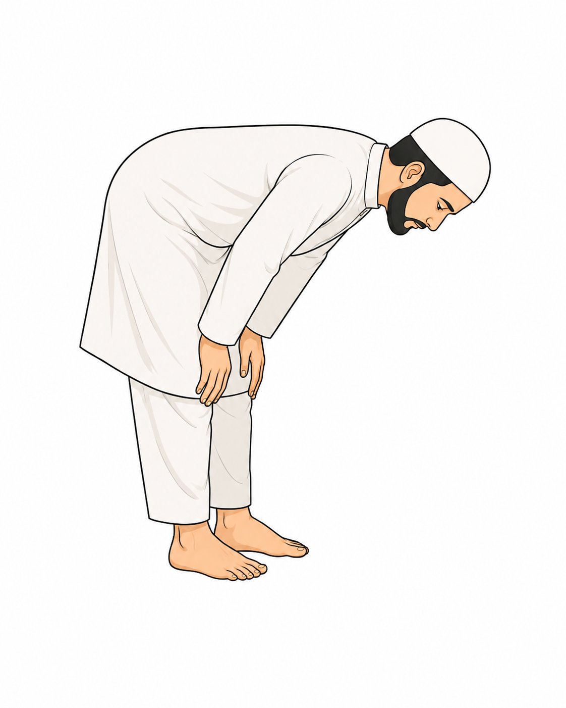 Illustration of a Muslim bowing with straight back, hands on knees