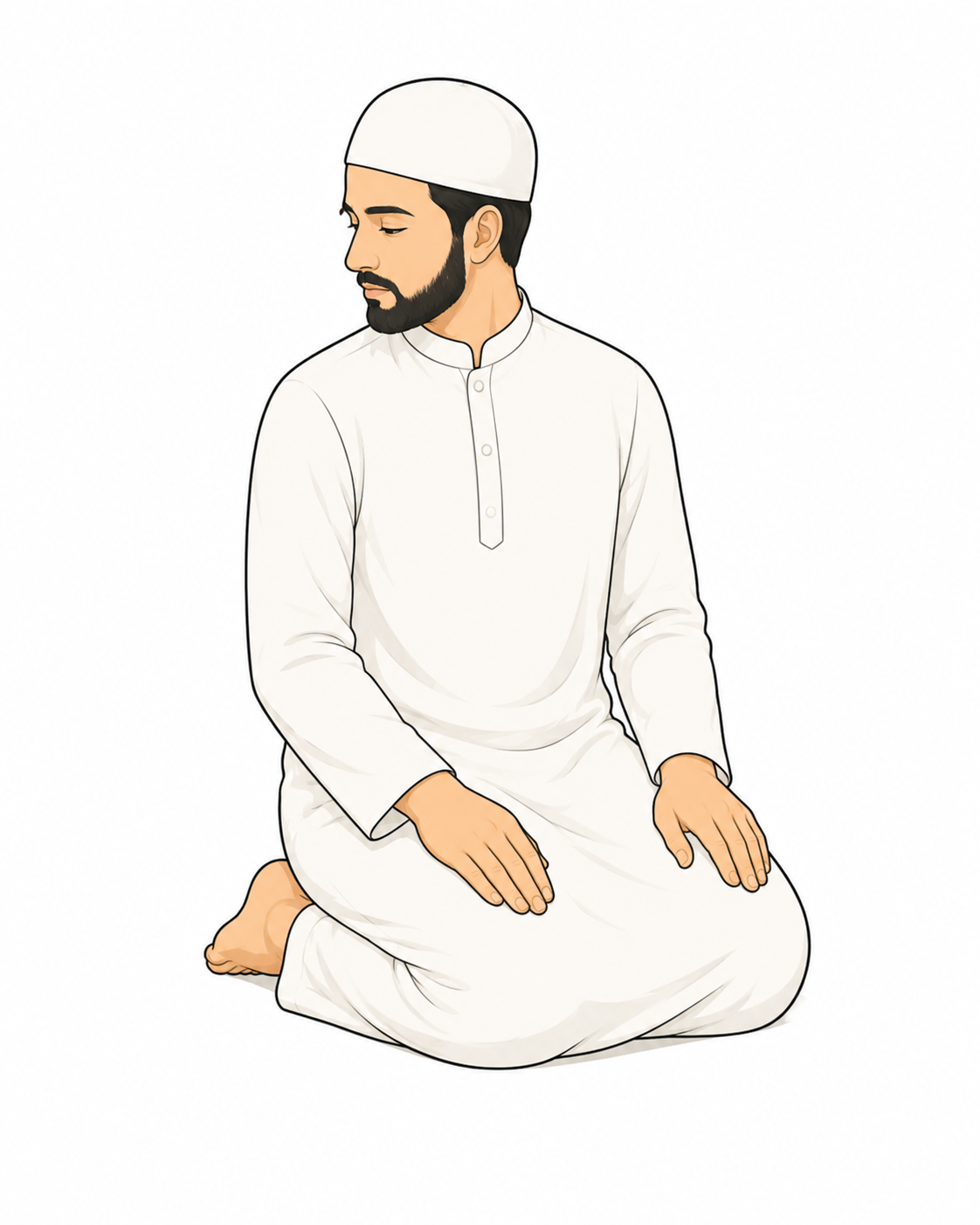 Illustration of a Muslim turning his head to the left to give the salam