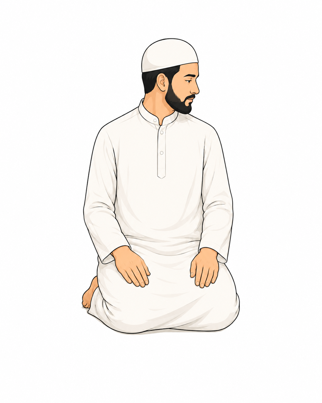 Illustration of a Muslim turning his head to the right to give the salam